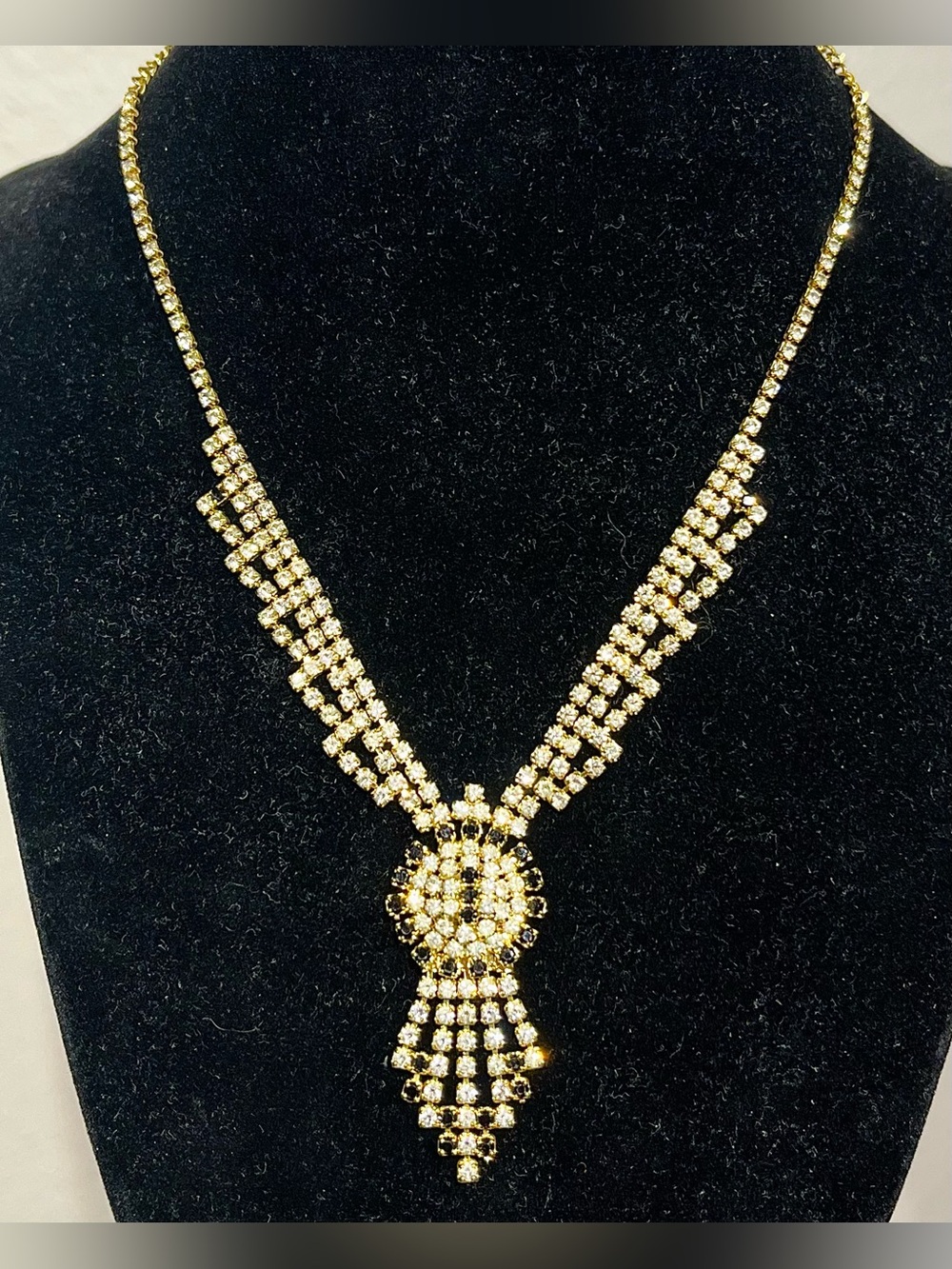Vintage Gold Tone Crystal Statement Necklace